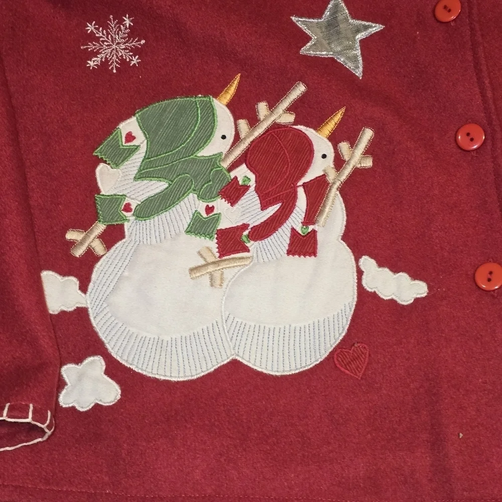 TAKE TWO WOOL BLEND CHRISTIMAS LINED JACKET SNOWMAN VINTAGE  RED WOMENS LARGE
